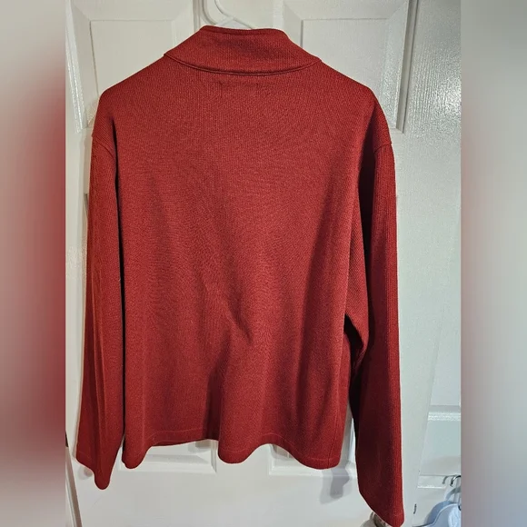 Tailor Vintage Mens XL Quarter Zip Pullover Brick Red 3 Zip Pockets Preppy - Picture 3 of 8